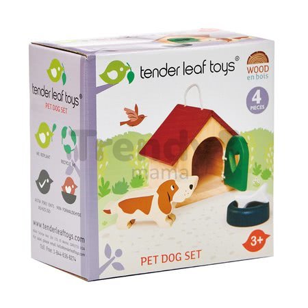 Drevená búda so psom Pet Dog Set Tender Leaf Toys s miskou