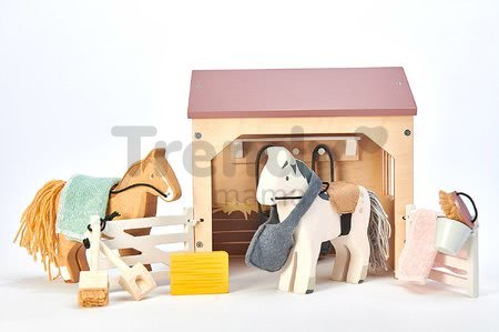 Drevená stajňa s koňmi The Stables Tender Leaf Toys s dekou a doplnkami