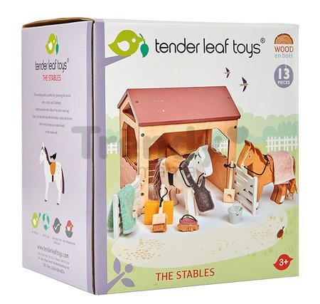 Drevená stajňa s koňmi The Stables Tender Leaf Toys s dekou a doplnkami