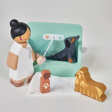 Drevený salón pre psíkov Waggy Tails Dog Salon Tender Leaf Toys so 7 figúrkami psíkov