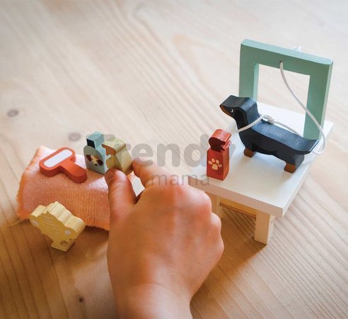 Drevený salón pre psíkov Waggy Tails Dog Salon Tender Leaf Toys so 7 figúrkami psíkov