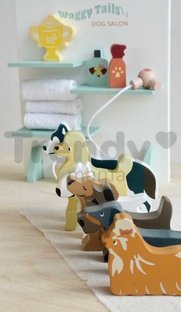 Drevený salón pre psíkov Waggy Tails Dog Salon Tender Leaf Toys so 7 figúrkami psíkov