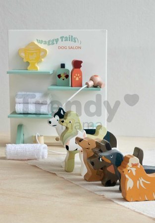 Drevený salón pre psíkov Waggy Tails Dog Salon Tender Leaf Toys so 7 figúrkami psíkov