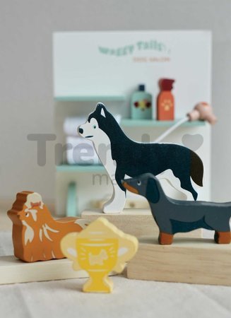 Drevený salón pre psíkov Waggy Tails Dog Salon Tender Leaf Toys so 7 figúrkami psíkov