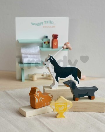 Drevený salón pre psíkov Waggy Tails Dog Salon Tender Leaf Toys so 7 figúrkami psíkov