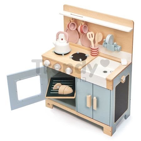 Drevená kuchynka s chlebom Home Kitchen Tender Leaf Toys s čajníkom, šálkami a riadom