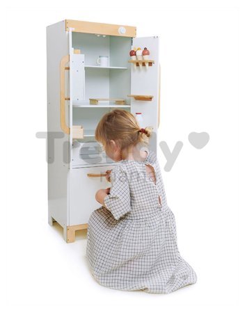 Drevená chladnička dvojkrídlová Refridgerator Tender Leaf Toys s úložným boxom a výroba ľadu 101 cm výška