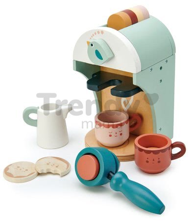 Drevený kávovar Cappuccino Babyccino Maker Tender Leaf Toys s dvoma šálkami a keksíky s mliekom