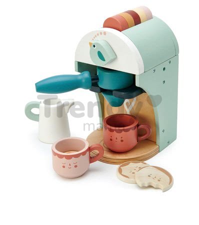 Drevený kávovar Cappuccino Babyccino Maker Tender Leaf Toys s dvoma šálkami a keksíky s mliekom