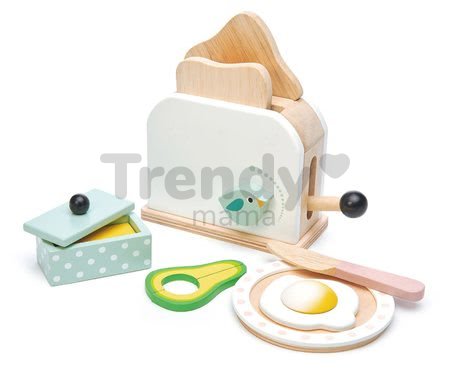 Drevený hriankovač s avokádom Breakfast toaster set Tender Leaf Toys chlebíky, vajíčko a riad