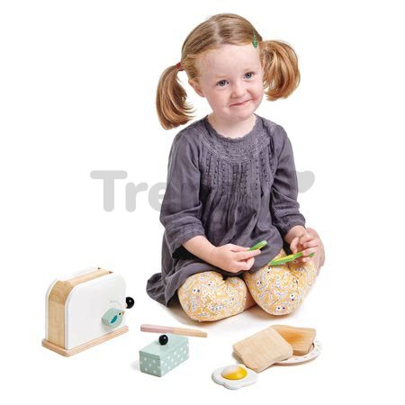 Drevený hriankovač s avokádom Breakfast toaster set Tender Leaf Toys chlebíky, vajíčko a riad