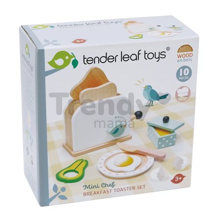 Drevený hriankovač s avokádom Breakfast toaster set Tender Leaf Toys chlebíky, vajíčko a riad