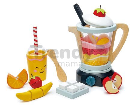 Drevený mixér Fruity Blender Tender Leaf Toys s pohárom, ovocím a kocky ľadu