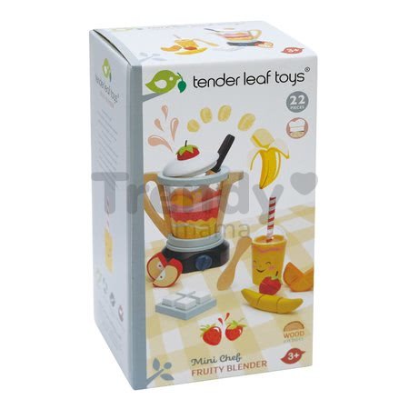 Drevený mixér Fruity Blender Tender Leaf Toys s pohárom, ovocím a kocky ľadu