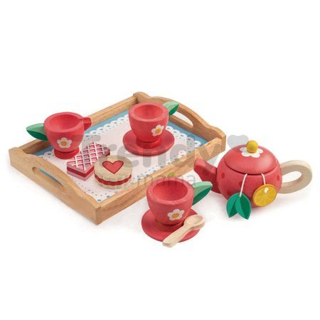Drevená tácka s čajovou súpravou Tea Tray Tender Leaf Toys 12-dielna súprava s čajníkom a koláčmi