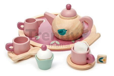 Drevený čajník Birdie Tea set Tender Leaf Toys na tácke so šálkami s čajovým vrecúškom