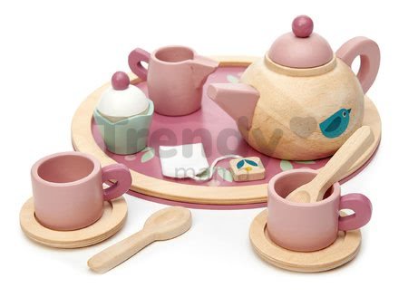 Drevený čajník Birdie Tea set Tender Leaf Toys na tácke so šálkami s čajovým vrecúškom