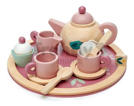 Drevený čajník Birdie Tea set Tender Leaf Toys na tácke so šálkami s čajovým vrecúškom