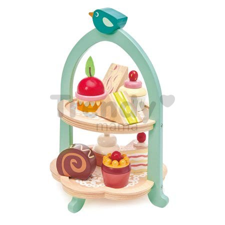 Drevená cukráreň Birdie Afternoon Tea stand Tender Leaf Toys so zákuskami a sendvičmi