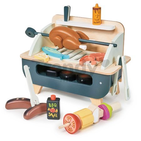 Drevený gril Barbeque Play set Tender Leaf Toys s kuriatkom na grilovanie a zeleninou