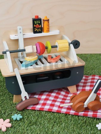Drevený gril Barbeque Play set Tender Leaf Toys s kuriatkom na grilovanie a zeleninou