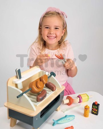 Drevený gril Barbeque Play set Tender Leaf Toys s kuriatkom na grilovanie a zeleninou