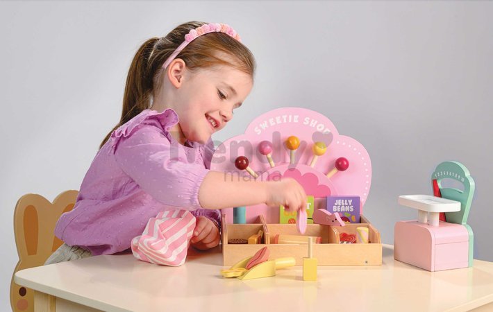 Drevený obchod so sladkosťami Sweetie Pic'N'Mix Shop Tender Leaf Toys s váhou cukríkmi a lízatkami