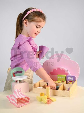 Drevený obchod so sladkosťami Sweetie Pic'N'Mix Shop Tender Leaf Toys s váhou cukríkmi a lízatkami