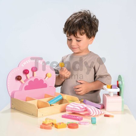 Drevený obchod so sladkosťami Sweetie Pic'N'Mix Shop Tender Leaf Toys s váhou cukríkmi a lízatkami