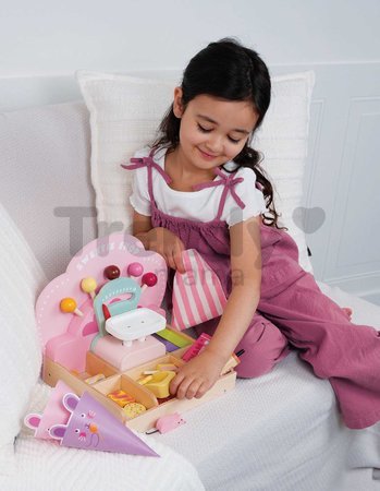 Drevený obchod so sladkosťami Sweetie Pic'N'Mix Shop Tender Leaf Toys s váhou cukríkmi a lízatkami