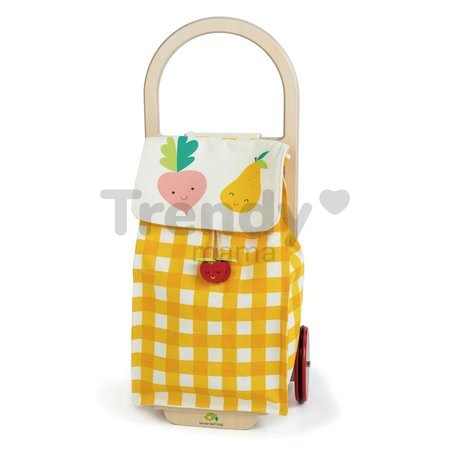 Nákupný vozík z textilu Shopping Trolley Yellow Tender Leaf Toys s drevenou konštrukciou