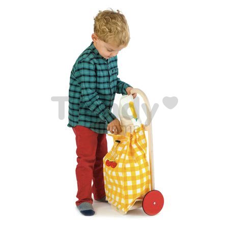 Nákupný vozík z textilu Shopping Trolley Yellow Tender Leaf Toys s drevenou konštrukciou