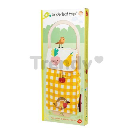 Nákupný vozík z textilu Shopping Trolley Yellow Tender Leaf Toys s drevenou konštrukciou