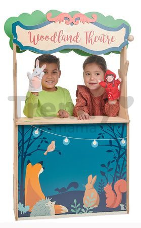 Drevený lesný obchod s divadlom Woodland Stores and Theatre Tender Leaf Toys s bábkami a taškou