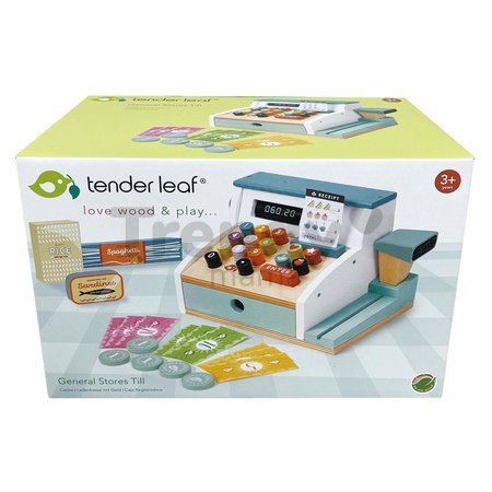 Drevený platobný terminál General Stores Till Tender Leaf toys so skenerom a doplnkami