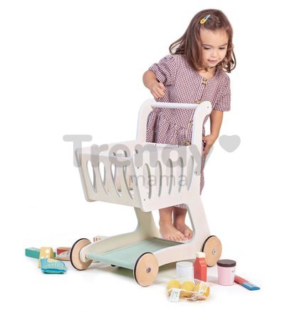 Drevený nákupný vozík Shopping Cart Tender Leaf Toys s priehradkou a tabuľou na kriedu