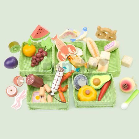 Drevené ovocie Fruity Crate Tender Leaf Toys 6 kusov v textilnom košíku