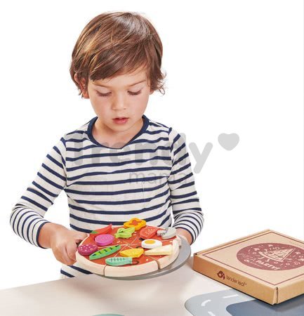 Drevená Pizza Party Tender Leaf Toys so 6 chrumkavými dielmi a 12 potravinami