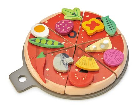 Drevená Pizza Party Tender Leaf Toys so 6 chrumkavými dielmi a 12 potravinami