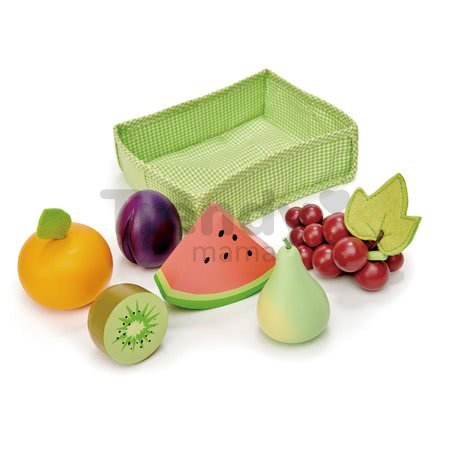 Drevené ovocie Fruity Crate Tender Leaf Toys 6 kusov v textilnom košíku