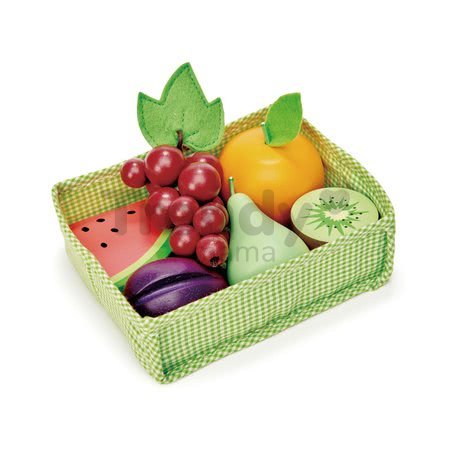 Drevené ovocie Fruity Crate Tender Leaf Toys 6 kusov v textilnom košíku