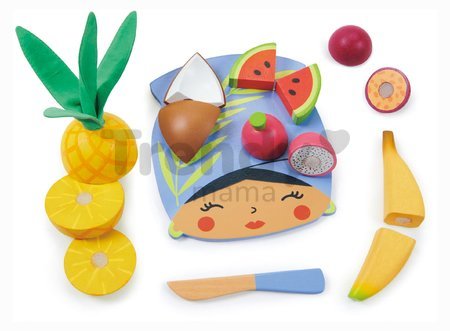 Drevená doska s tropickým ovocím Tropical Fruit Chopping Board Tender Leaf Toys s nožom na krájanie od 24 mes