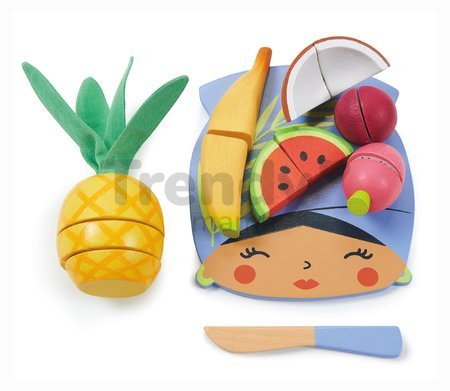 Drevená doska s tropickým ovocím Tropical Fruit Chopping Board Tender Leaf Toys s nožom na krájanie od 24 mes