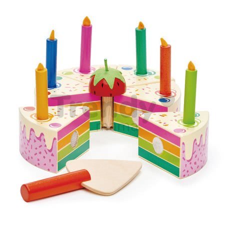 Drevená torta s jahodou Rainbow Birthday Cake Tender Leaf Toys 6 kúskov so 6 sviečkami