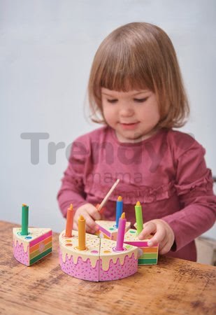 Drevená torta s jahodou Rainbow Birthday Cake Tender Leaf Toys 6 kúskov so 6 sviečkami