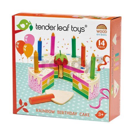 Drevená torta s jahodou Rainbow Birthday Cake Tender Leaf Toys 6 kúskov so 6 sviečkami