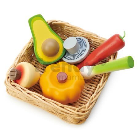 Drevený košík so zeleninou Veggie Basket Tender Leaf Toys s tekvicou avokádom hríbom a cibuľkou