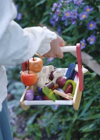 Drevený košík na zbieranie lesných plodov Wild Wood Forgaing Trug Tender Leaf Toys s hríbikmi jabĺčkami jahodami