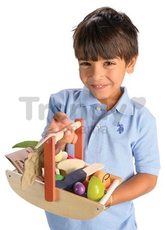 Drevený košík na zbieranie lesných plodov Wild Wood Forgaing Trug Tender Leaf Toys s hríbikmi jabĺčkami jahodami