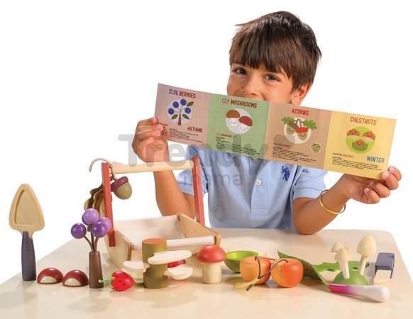 Drevený košík na zbieranie lesných plodov Wild Wood Forgaing Trug Tender Leaf Toys s hríbikmi jabĺčkami jahodami